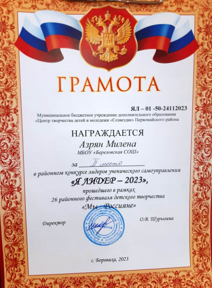 2 место в районном конкурсе «Я – Лидер».